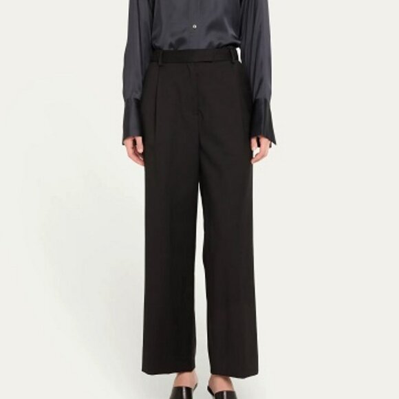 NWT Womens WE-AR4 Boyfriend 100% Wool Jet Black Wide Leg Pants M - Picture 1 of 10